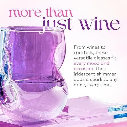 Dragon Glassware Stemless Wine Glasses - 16 oz Stemless Wine Glass Set with Finger Indentations - Set of 2 Iridescent Glassware - Aerates Naturally thumbnail 5
