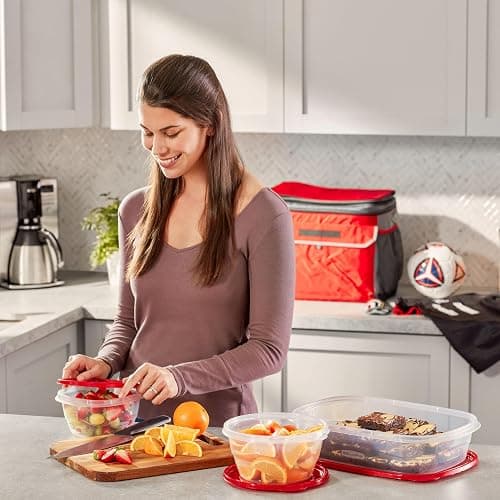 Rubbermaid TakeAlongs Food Storage Containers, 52 Piece Plastic Container Set, Dishwasher and Microwave Safe Meal Prep, Snack, and Lunch Container, BPA Free, Ruby Red thumbnail 3