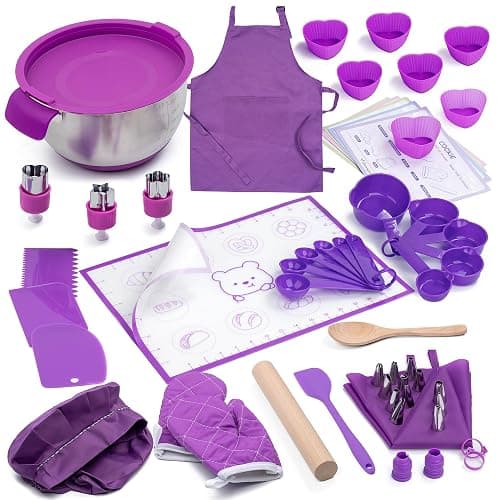 Kids Baking Set–Real Cooking Set for Kids with Kids Cooking Utensils & Kitchen Accessories, Measuring Tools & Baking Supplies,Great Gift for Pretend Play & Montessori Learning (Light Purple) - Image 1