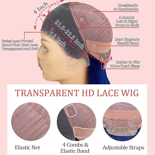 PANDA ANGEL Blue Lace Front Wigs Human Hair Straight 13x4 Hd Transparent Lace Frontal Wigs Wear and Go Glueless Navy Blue Wigs Human Hair for Black Women Colorful Dark Blue Lace Front Wig 26 Inch thumbnail 6