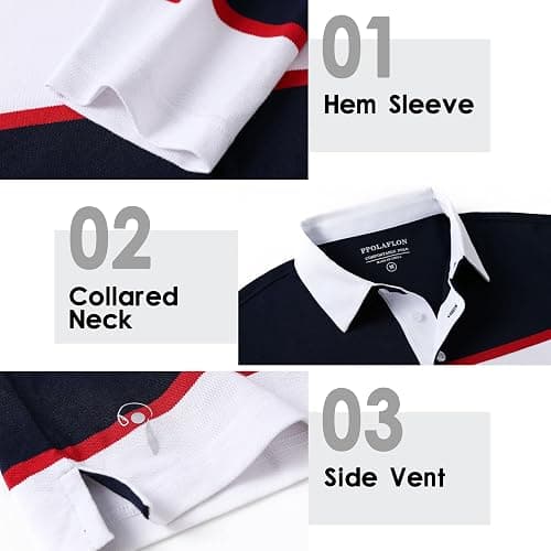 Men's Polo Shirts Long Sleeve Striped Dry Fit Casual Collared Pique Golf Polo Shirts for Mens thumbnail 5