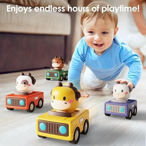 iPlay, iLearn Press to Go Car Toys for Toddlers 1-3, Baby Animal Racing Cars, Infant Play Vehicle Set, Baby Push Go Friction Car Toys for 6-9-12-18 Months, 1st Birthday Gifts for 1-2 Years Old Boys thumbnail 2