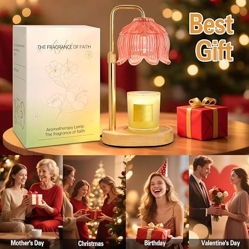 Candle Warmer Lamp with Timer Dimmer, Adjustable Height Candle Wax Warmer, Christmas Birthday Gift for Mom Women, House Warming Gifts for New Home Bedroom Decor, (Lotus Flower-Amber) thumbnail 7