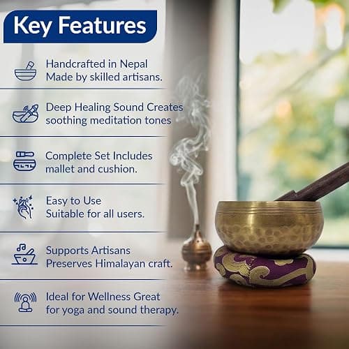 Tibetan Hand Made Singing Bowl – Authentic Nepalese Hand Beaten Meditation Bowl Set with Cushion & Mallet – Sound Healing Bowl for Yoga, Mindfulness & Chakra Therapy(8.5cm) thumbnail 2