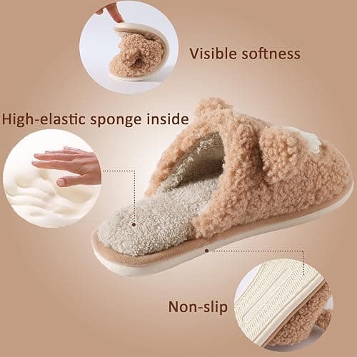 Jbciuds Bear Slippers for Women - Cute Fluffy Memory Foam House Shoes - Warm Plush Anti-Slip Animal Slippers for Indoor & Outdoor thumbnail 2