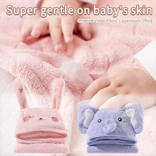 FOINEMYED 2 Pack Hooded Towels for Toddlers - Thick 55" x 27.5" Baby Bath Towel Set for Girls and Boys - Super Absorbent, Age 1-5, Elephant & Rabbit thumbnail 6