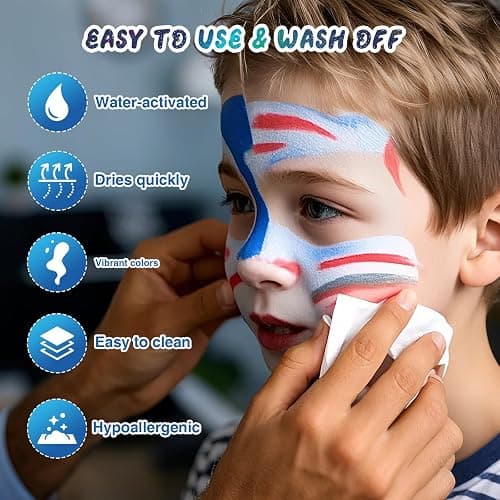 Professional Face Painting Kit for Kids – 42 Color Water-Activated Face Paint Makeup Palette with Stencils, Gems & Brushes – Non-Toxic Body Paint for Parties, Festivals, School Events & Carnival thumbnail 6