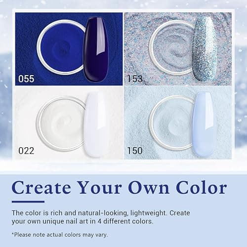 AZUREBEAUTY Dip Powder Nail Kit Winter White Navy Blue Glitter 4 Colors Acrylic Dipping Powder Liquid Set with Base/Top Coat Activator for French Nail Art Manicure DIY Gift for Women thumbnail 6