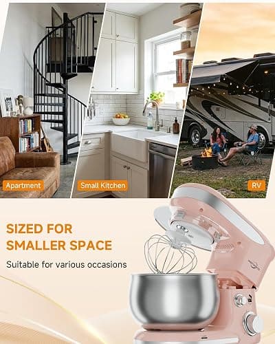 Stand Mixers, 3.4QT Mixers Kitchen Electric Stand Mixer, 6+P Speed Tilt-Head Portable Household Mixers for Daily Use with Egg Whisk, Dough Hook, Flat Beater, Dough Bread Mixer for Baking (Pink) thumbnail 8