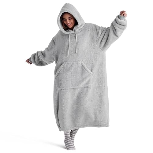 Bedsure Wearable Blanket Hoodie for Women Mom, Christmas Gifts for Men Dad, Giant Long Shaggy Sherpa Oversized Hooded Blanket - Image 1