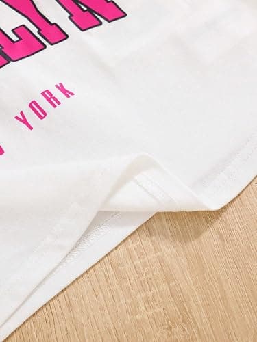 Verdusa Girl's 3 Piece Outfits Letter Print Cami Top Track Shorts with Short Sleeve Mesh Tee Top - 12-13Y - Hot Pink thumbnail 4