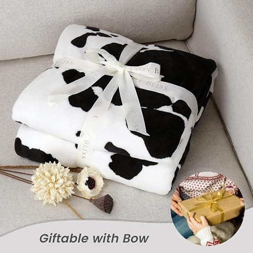 Cozy Bliss Cow Print Throw Blanket Non Shedding MilkyPlush™ Fleece 330GSM Thick Blankets Western Room Decor Super Soft Warm for Adults Kids Girl Gifts Bedroom Couch Sofa Travel Black White 50"x60" thumbnail 6