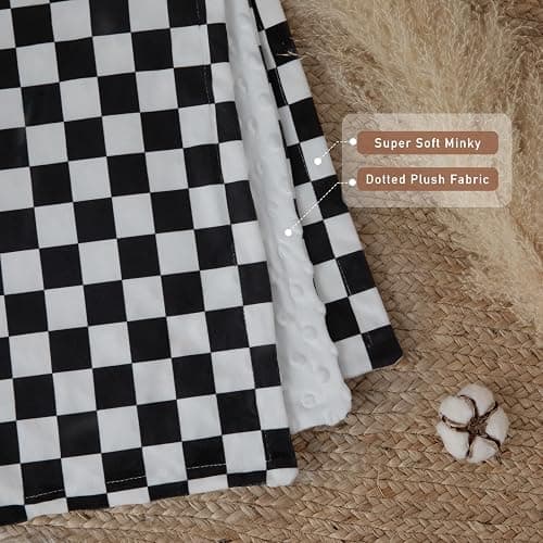 CIVARUA KIDS Checkered Baby Blankets for Boys, Comfy Durable Blanket with Double Layer Dotted Backing Checkerboard Grid Chessboard Gingham Bed Blankets for Newborn Infants Black, 30x40 Inches thumbnail 5