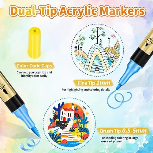 IVSUN 60 Acrylic Paint Markers, 30 Metallic & 30 Regular Colors Dual Tip Metallic Marker Pens for Black Paper, Photo Album, Rock Painting, Glass, Wood, Card Making, Scrapbook Supplies, DIY Crafts thumbnail 3
