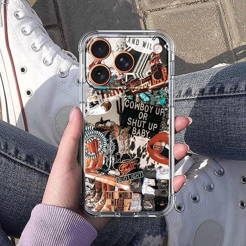 Nsyosio Western Cowboy Cowgirl Case Compatible with iPhone 17 Pro Max,Retro Country Art Collage,Trendy Soft Bumper TPU Case for iPhone 17 Pro Max thumbnail 5