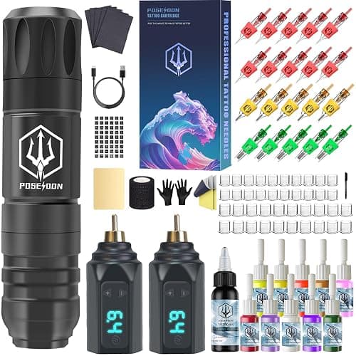 POSEIDON Tattoo Gun Kit - Wireless Tattoo Pen Kit Tattoo Kit with 2Pcs Tattoo Battery and 20 Pcs Tattoo Cartridge Needles, Complete Tattoo Machine kit Tattoo Supplies for Beginners - Image 1