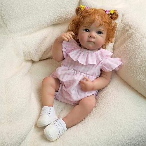 Anano Realistic Reborn Baby Dolls Bettie with Red Curly Hair, 18 Inch Life Size Lifelike Newborn Dolls Real Life Babies Soft Cloth Body for Kids Ages 3+ thumbnail 6
