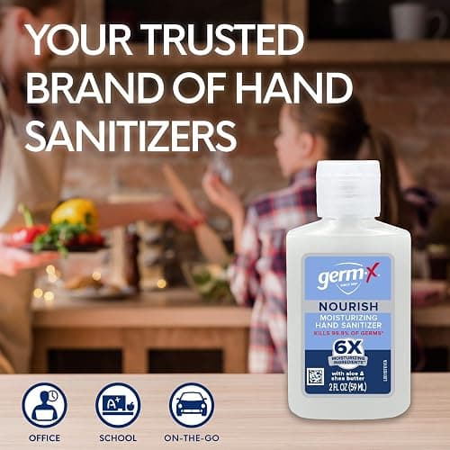 Germ-X Nourish Hand Sanitizer, 2 Fl Oz (Pack of 6), 2-in-1 Moisturizing and Sanitizing Formula with Shea Butter, Vitamin E & Aloe, Non-Greasy, Mini Travel Size for On-The-Go, Fresh Scent thumbnail 5