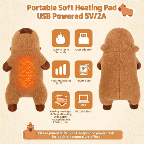 Weighted 17'' Big Capybara Electric Stuffed Animal Heating Pad for Cramps&Menstrual Pain Relief, Weighted 0.9lb Plush Heating Pad,USB Powered Heated for Neck/Back/Shoulder,Gift for Women Wife Girls thumbnail 8