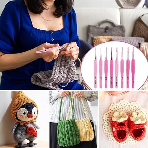 AEXHOT 34PCS Crochet Hooks Set, 8 sizes 2.5-6 mm High-Quality Pink Gradient Aluminum Ergonomic Soft Handle Crochet with Case and Crochet Kit for Beginners Adults for Arthritic Hands Crochet Needle Set thumbnail 7