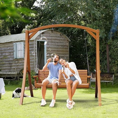 VINGLI 2026 Upgraded 5 FT Wooden Porch Swing, 880 LBS Heavy Duty, Brown | 2026 Upgraded Design; Heavy-Duty Wooden Swing; Supports 880 Lbs; Hanging Chains Included; Ideal For Garden, Patio & Yard thumbnail 6