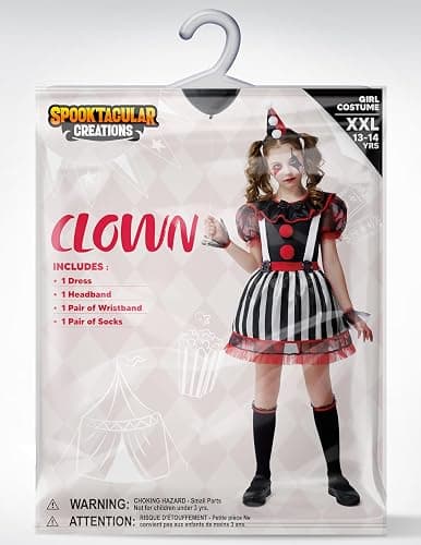 Spooktacular Creations Clown Costume for Girls, Halloween Evil Clown Costume for Kids, Halloween Role Play & Dress Up thumbnail 6
