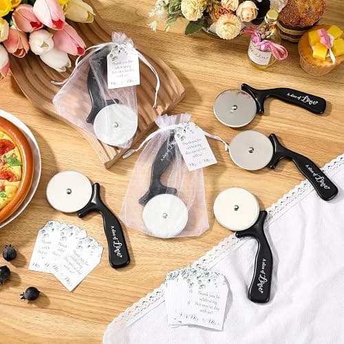 Jingmore Pizza Cutters Wedding Party Favor with Thank You Cards Bag, 25 Set | Stainless Steel, Organza Bags, Bridal Shower Party Favors, Bulk Return Gifts for Guests, Slice of Love Design Tags thumbnail 2