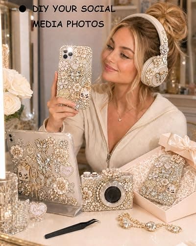 AVELICE Junk Case Large Charm Kit, White Phone Case Charms with Large Rhinestone Butterfly,Alloy Dancer&Flower, Camellia and Assorted White Floral Charms for DIY Girls & Social Media Crafting thumbnail 2