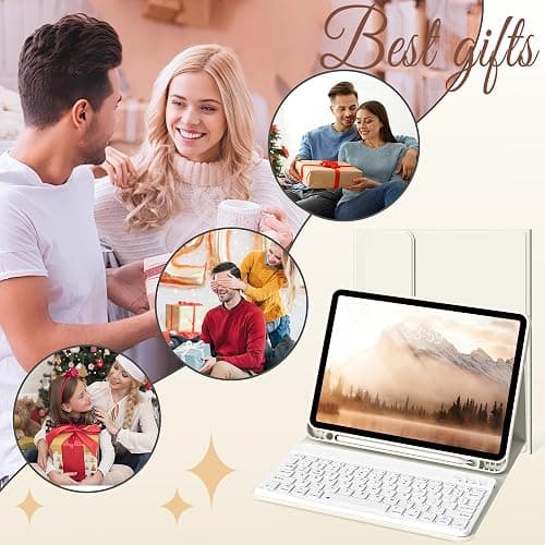 BQDIYOO Case for iPad Air 7th/6th 11-inch M3/M2 (2025/2024) & 10.9 inch Air 5th 4th Gen with Keyboard 2022 2020, Detachable Wireless Keyboard Cover with Pencil Holder, Auto Sleep/Wake, Cream White thumbnail 9