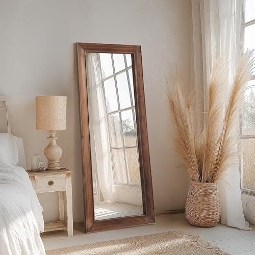 Rustic Floor Full Length Mirror Wood Frame, 56"X21" Farmhouse Free Standing Mirror for Bedroom Living Room Entryway, Hanging or Leaning Wall-Mounted, Tempered Glass, Brown thumbnail 2