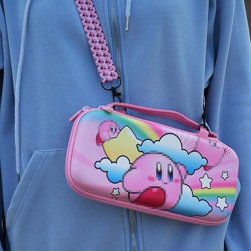 TIKOdirect Carrying Case for Nintendo Switch & OLED Mode, Cute Portable Travel Bag in Newest Updated Design of Pink Interior with an Adjustable Shoulder Strap, Pink Kirby thumbnail 6
