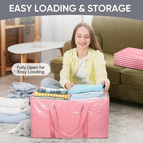 TICONN 8 Pack Extra Large Moving Bags Heavy Duty with Zippers & Carrying Handles, Durable Storage Bags Moving Boxes for Closet Organizers and Storage (8 Pack, Coral) thumbnail 7