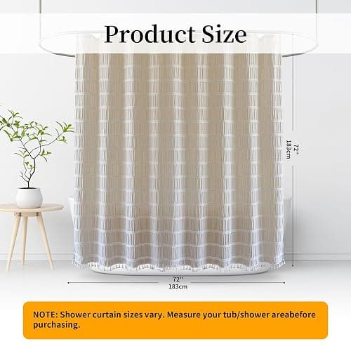 Siiluminisoy Cream Shower Curtain Fabric Rustic Shower Curtain Farmhouse Striped Cotton Blend Thick Boho Shower Curtains for Country Bathroom Decor, (Beige, 72 x 72) thumbnail 2