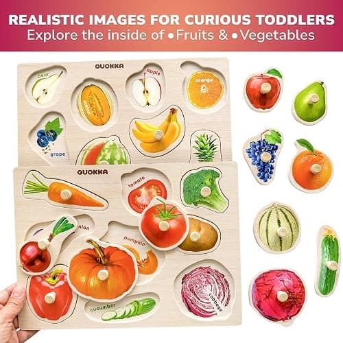 QUOKKA 8 Wooden Puzzles for Toddlers 1-3 - Toddler Montessori Puzzles Ages 2-4 in a Rack - Learning Alphabet, Numbers and Animals Toy for Kids 3-5 - Wood Games Gift for Boys and Girls thumbnail 4
