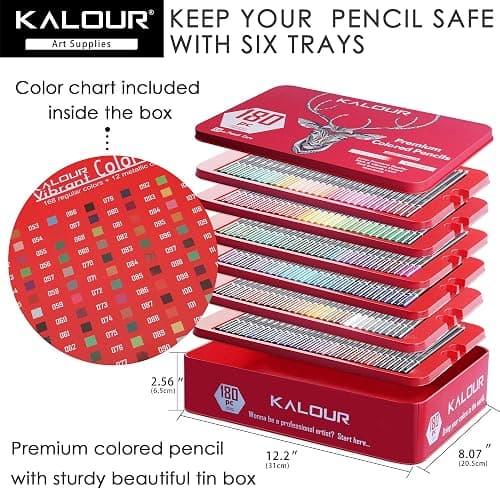 KALOUR 180 Colored Pencil for Artists - Rich Pigment Soft Core - Oil-Based - Ideal for Coloring Drawing Sketching Shading Blending - Vibrant Color（Tin Case） thumbnail 6