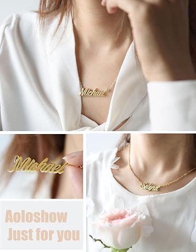 Aoloshow Personalized Name Necklace Custom Any Name Necklaces Jewelry for Womens New Mom Bridesmaid Gift thumbnail 2
