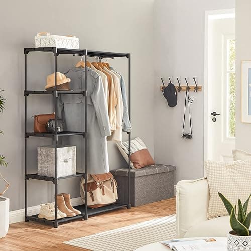 SONGMICS Portable Closet, Freestanding Closet Organizer, Clothes Rack with Shelves, Hanging Rods, Storage Organizer, for Cloakroom, Bedroom, 44.1 x 16.9 x 65 Inches, Black URYG24BK thumbnail 4