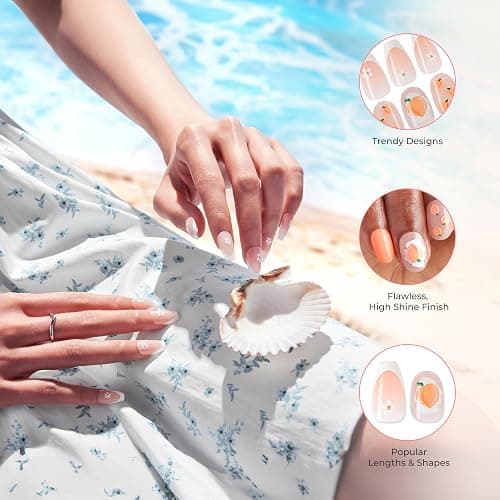 KISS | The Summer I Turned Pretty French Tip Press On Nails, ‘Sunlit Days’, Medium Coffin, Includes Pink Gel Nail Glue (2g), Mini Nail File, Cuticle Stick, & 28 Fake Nails - Sunlit Days - Glue on thumbnail 4