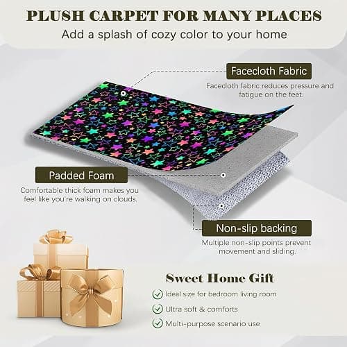 Neon Stars 5x7 Area Rugs,Rainbow Glitter Washable Area Rug for Living Room Soft Anti-Skid Thin Carpet Indoor Floor Carpets for Bedroom Dining Room Farmhouse Nursery Home Office thumbnail 3