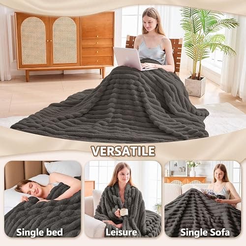 Qieryun Heated Blanket Electric Throw 50″x60 ″Inch - Thick Striped Flannel Electric Blanket,10 Heating Levels, 1-12 Hours Auto Off, Fast Heating Heating Blanket with Overheat Protection. thumbnail 3