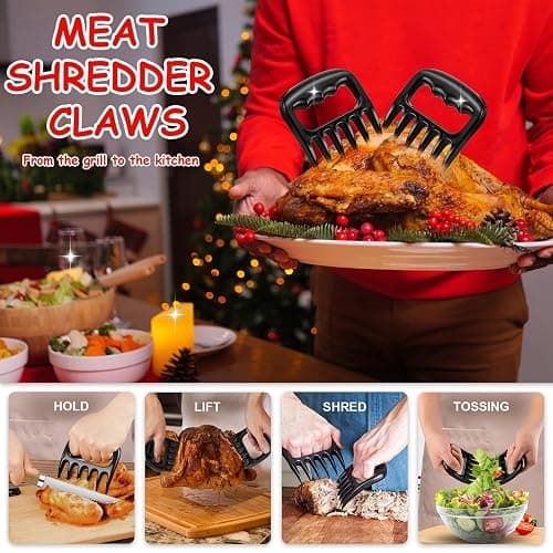RINPIR 35pcs Deluxe Grilling Gifts Set for Birthday Fathers Day, Stainless Steel BBQ Accessories Kit for Men Dad, Professional Grill Tools Utensils with Scissors, Meat Claws in Aluminum Case Black thumbnail 3