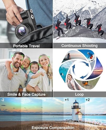 4K Digital Camera for Photography and Video, Autofocus Anti-Shake 48MP Vlogging Camera for YouTube, 3'' 180°Flip Screen Camera with Flash 16X Zoom, Digital Camera with 32GB Card Battery Charger Black thumbnail 6