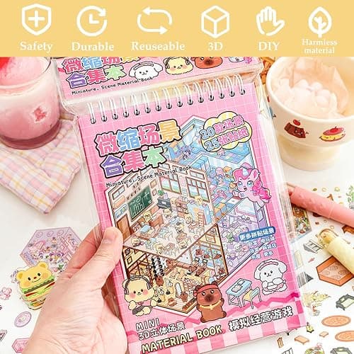 Scene Sticker Book for Kids, 20 Sets of 3D Sticker Scenes for Adults Fun Mini Cute Kawaii Stickers Therapy 3D Scenes Stickers Set Relief Stress Pass The Time, Holiday & Christmas Fun - Image 1