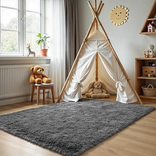 Zentavio Area Rugs for Living Room Grey Rugs for Bedroom 4x6 Carpet Fluffy Furry Soft Shag Aesthetic Plush High Pile Gray Throw Rug for Nursery Kids Room Dorm thumbnail 7