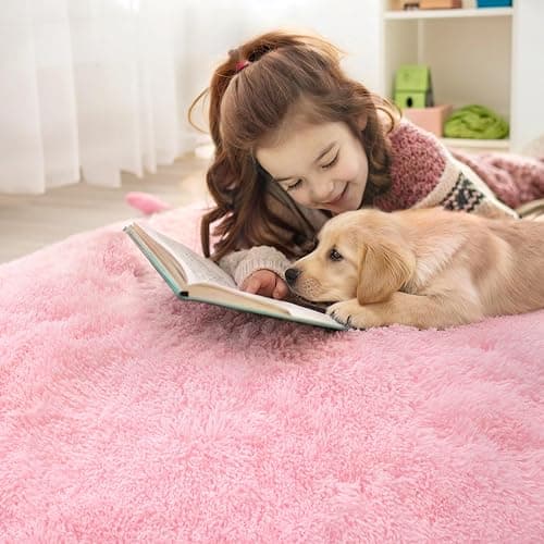 OLANLY Pink Round Rugs for Bedroom - Machine Washable, 4 ft Circle Area Rugs for Living Room, Soft and Fluffy Shaggy Carpet for Teen Girls and Boys, Nursery Rooms, Dorms, Home Decor Aesthetic thumbnail 5
