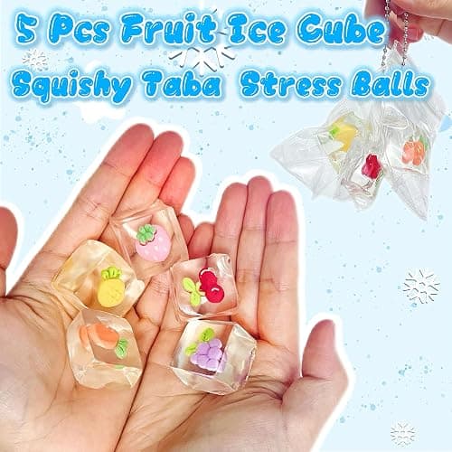 5-Pack Fruit Ice Cube Taba Squishy Mochi Toys, Kawaii Squishies, Fruit Squeeze Stress Balls, Sensory Ice Cube Squishy Mochi Fidget Toy for Kids, Birthday Gifts, Party Favors thumbnail 7