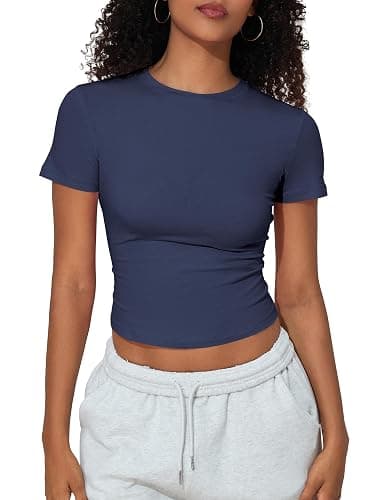PrettyGuide Women's Cotton Crop Tops Short Sleeve Crewneck Basic Tee Tight Fit Y2K Baby Tee Cute Casual Summer Going Out Tops thumbnail 8