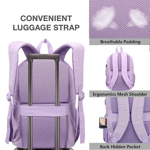 KEOFID Classic Travel backpack for Men and Women, Anti Theft Laptop Backpack with USB Charging Port for Work, Large Bag for College, Water Resistent(Purple) thumbnail 8