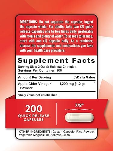 Nature's Truth Apple Cider Vinegar Capsules | 1200mg | 200 Pills | Extra Strength | Value Size | Non-GMO, Gluten Free Supplement thumbnail 2