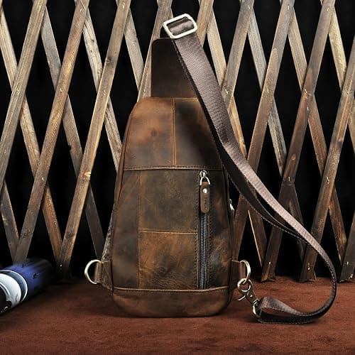Le'aokuu Men Outdoor Casual Travel Hiking Tea Crossbody Chest Sling Bag Rig One Shoulder Strap Bag Backpack Men Leather thumbnail 3